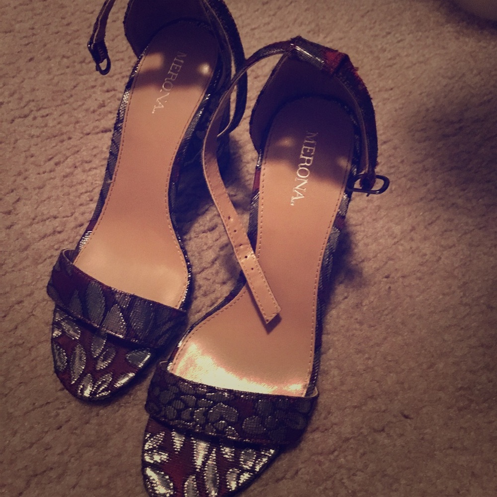 Burgundy and silver..ankle straps